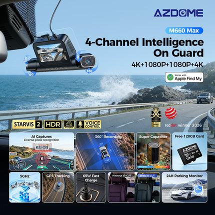<tc>AZDome M660 Max 4CH 128 GB 4K WiFi GPS 360-Grad-Dashcam</tc>