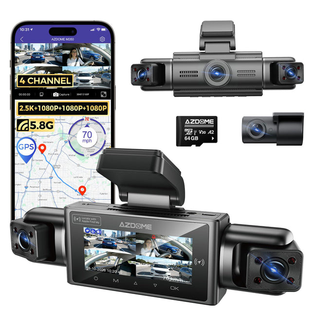 <tc>AZDome M350 4CH 2K WiFi GPS 64 GB 360-Grad-Dashcam</tc>