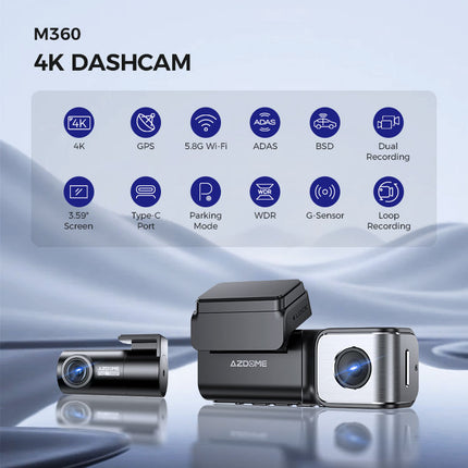 AZDome M360 2CH 4K Wifi GPS 64gb Dashcam