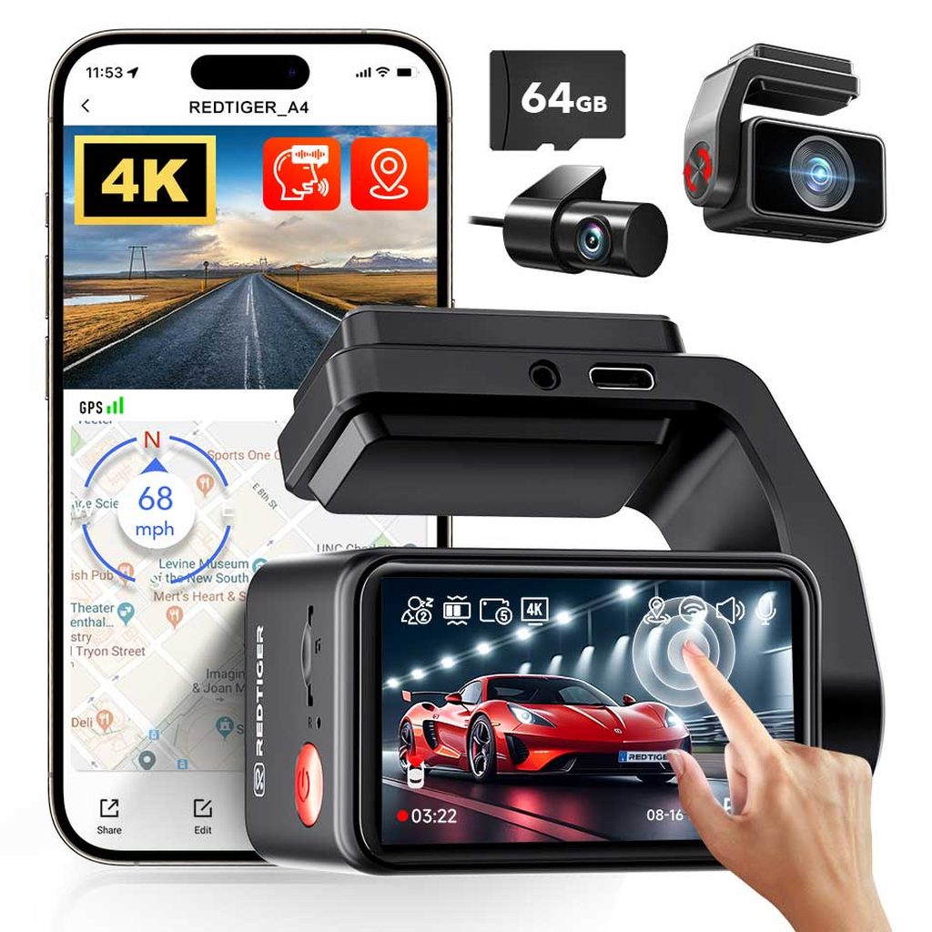 Redtiger A4 4K Touch Wifi GPS 2CH 64gb Dashcam