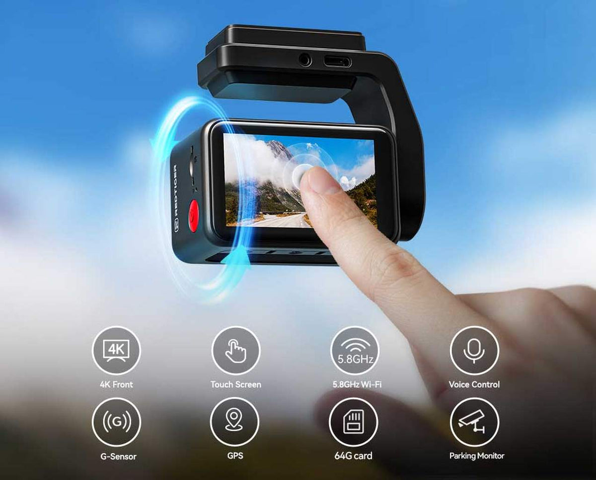 Redtiger F4 Pro 2CH 4K Touch Wifi GPS 128gb Dashcam
