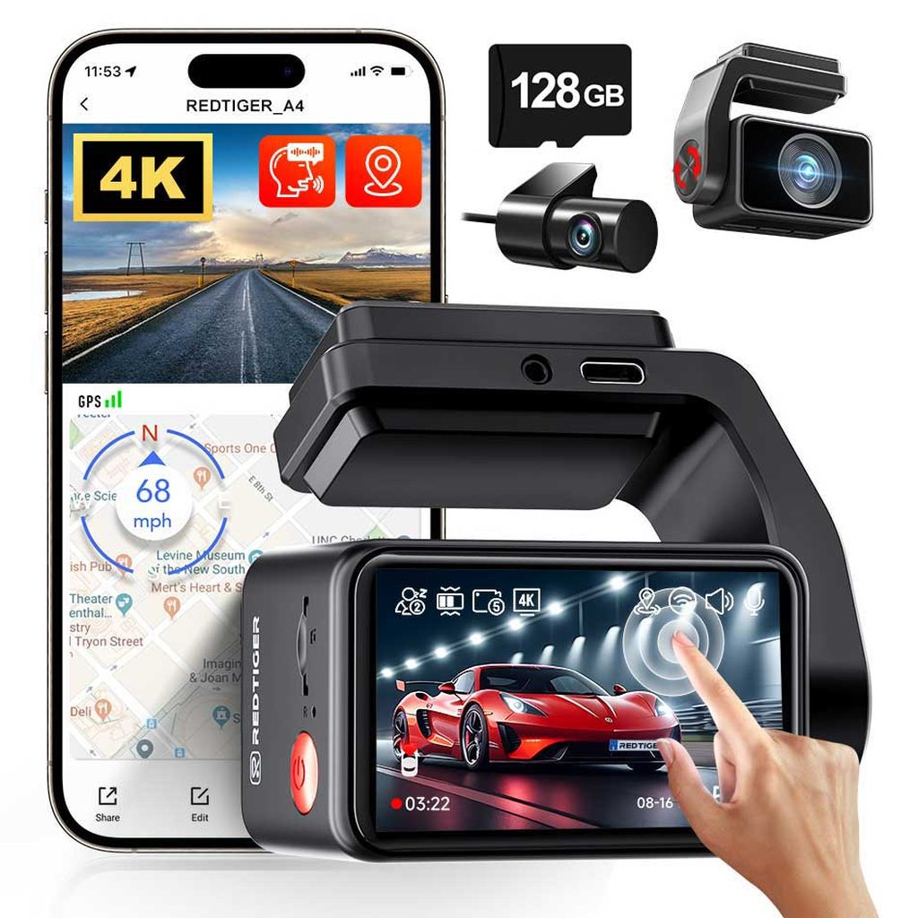 Redtiger F4 Pro 2CH 4K Touch Wifi GPS 128gb Dashcam