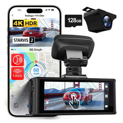 Redtiger F7N Elite 4K Touch Wifi GPS 2CH 128gb Dashcam