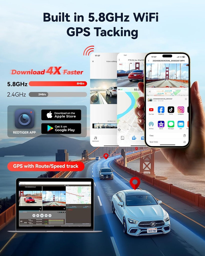 Redtiger F7N Elite 4K Touch Wifi GPS 2CH 128gb Dashcam