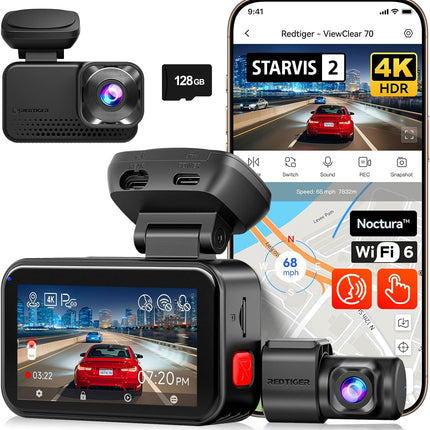 Redtiger ViewClear 70 4K Touch Wifi GPS 2CH 128gb dashcam