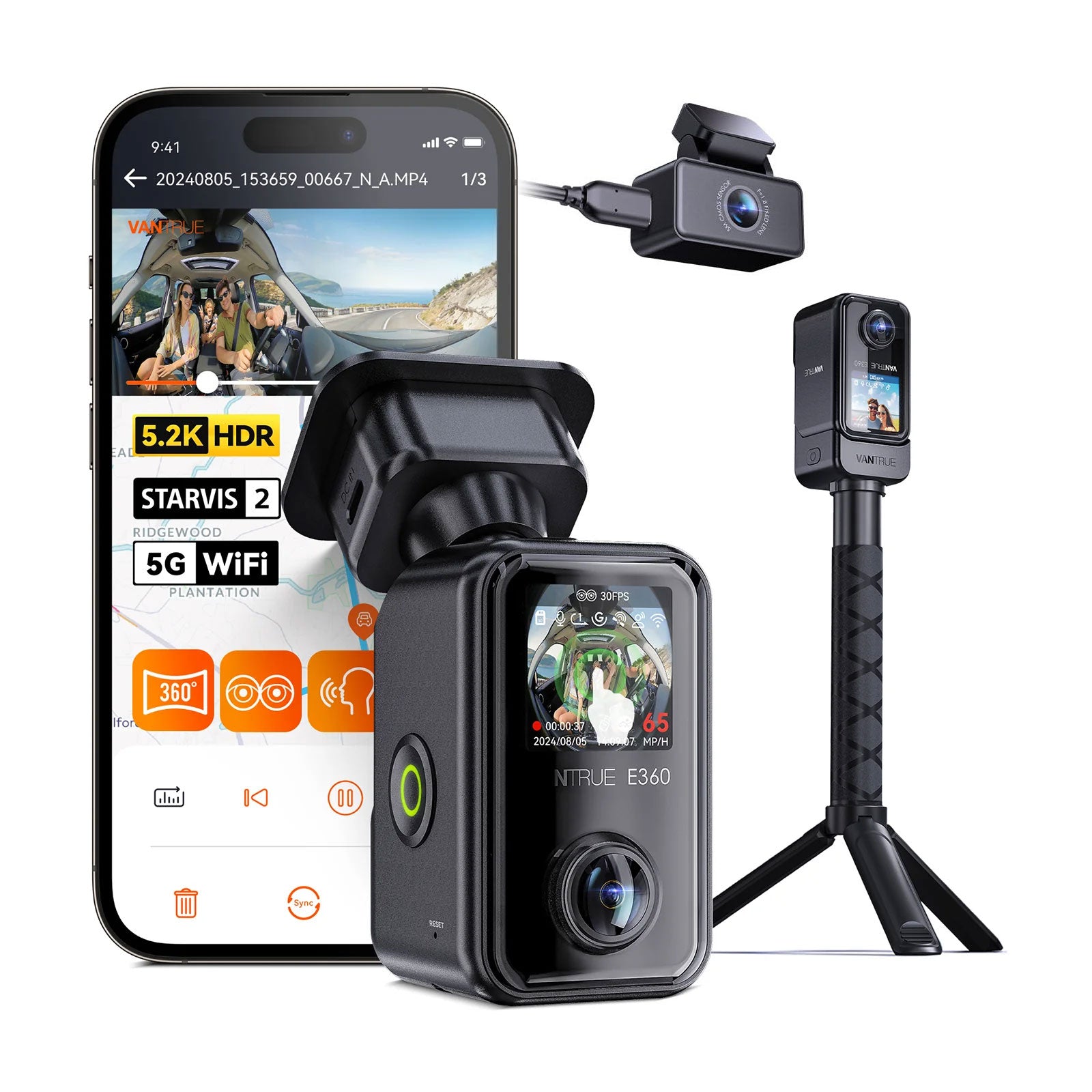 Vantrue E360 Ace 5K 3CH Wifi GPS 360-Grad Dashcam