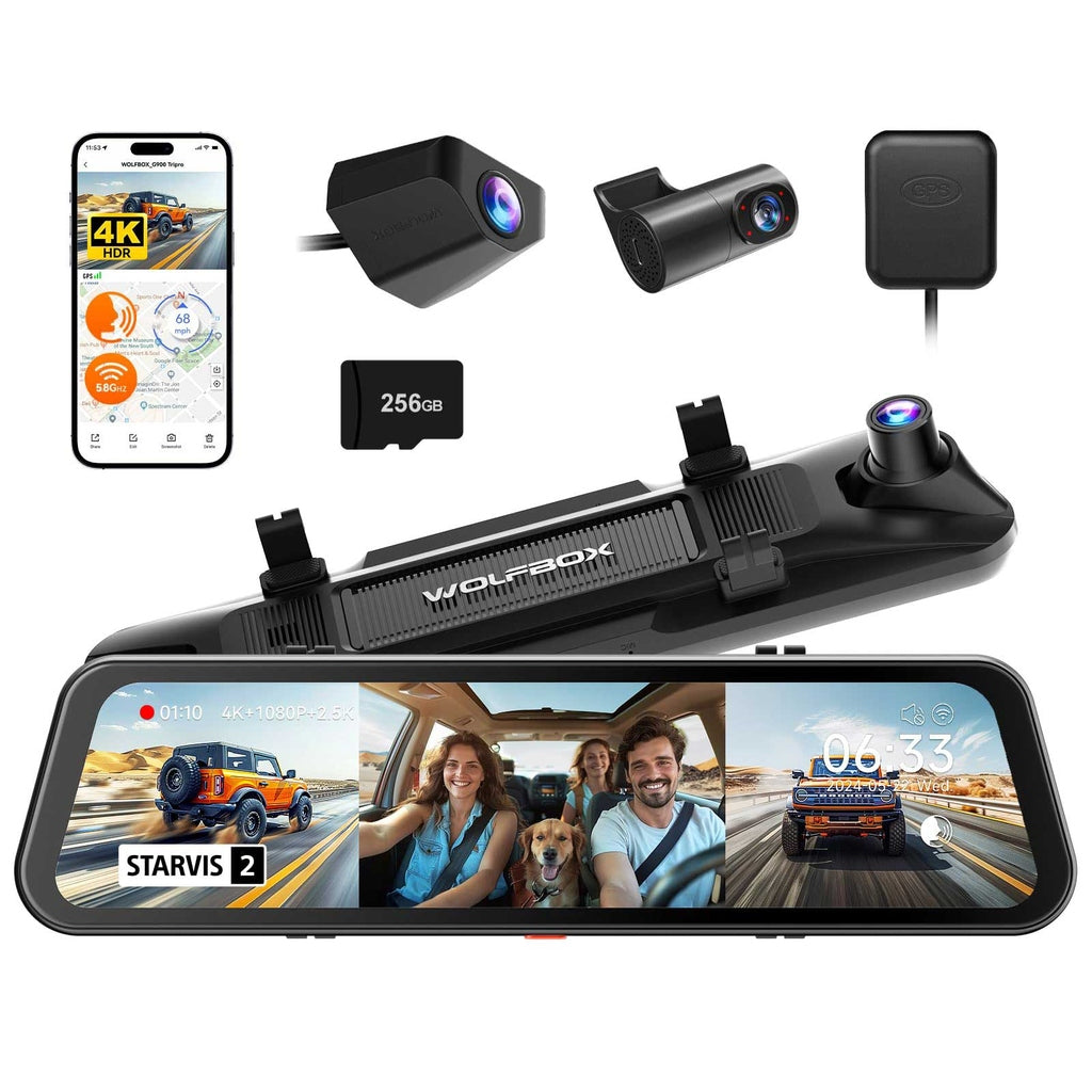 Wolfbox G900 Tripro Kabine 3CH 4K WiFi GPS 256gb Spiegel Dashcam