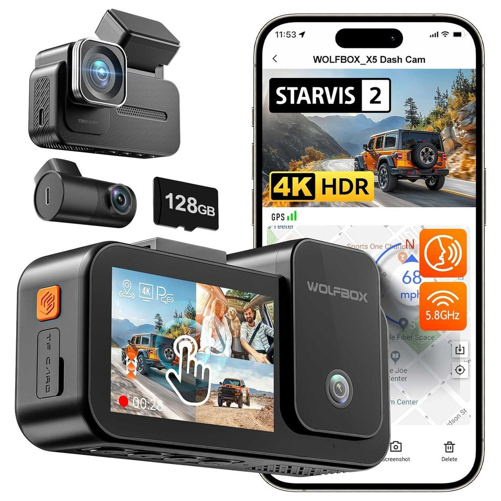 Wolfbox X5 Touch 3CH 4K Wifi GPS 128gb Dashcam